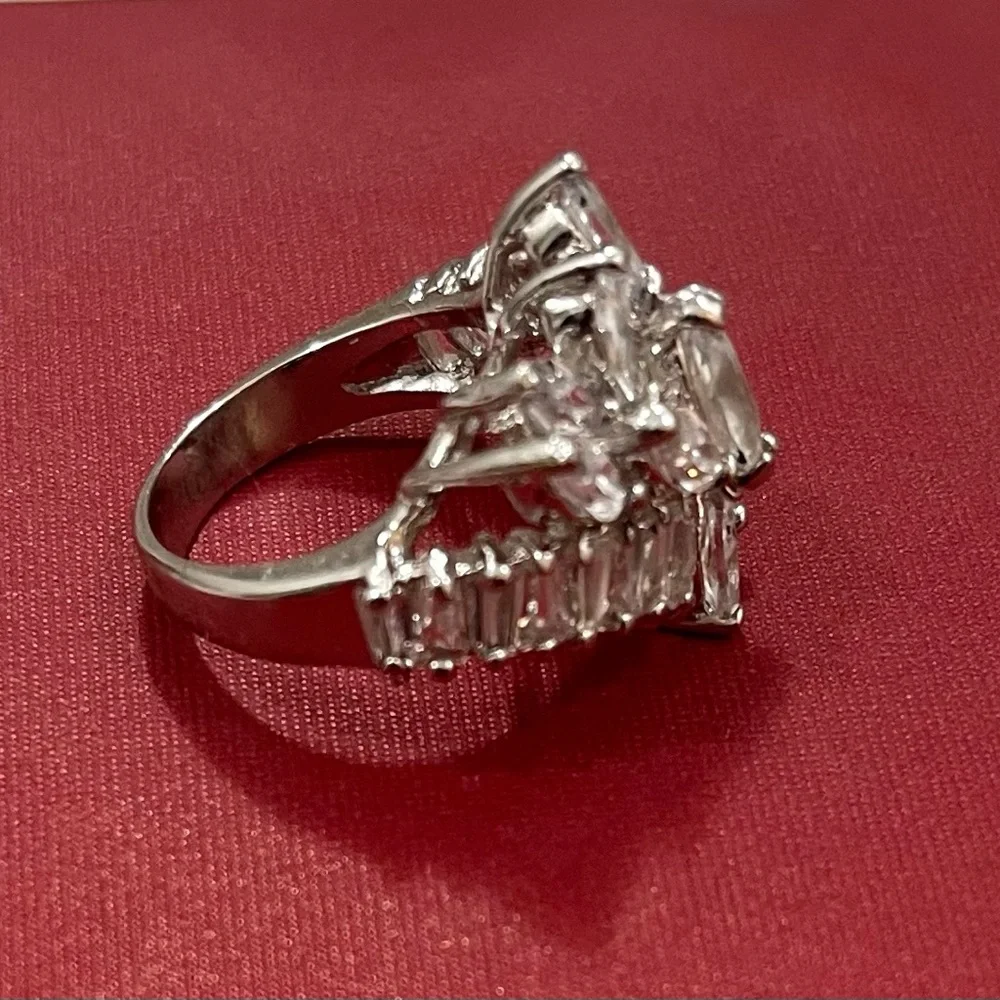 Silver-Tone Marquise & Baguette Cluster Cocktail Ring